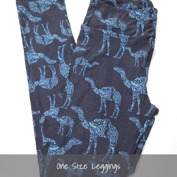 LuLaRoe OS Leggings Camels Navy Blue Mosaic NEW - Picture 1 of 1